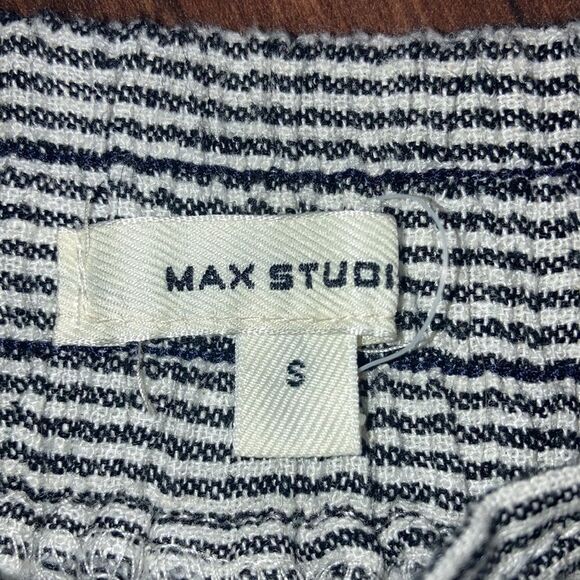 Max Studio Size Small Black White Striped High Waisted Belted Linen Blend Pants - Picture 4 of 4
